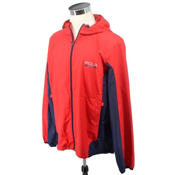 POLO SPORT PERFORMANCE‎ Vintage Men's Hooded Windbreaker SIZE XL Red - Picture 2 of 7